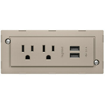 Legrand Furniture Power 2-Outlet with Switching and USB-A Unit- Nickel