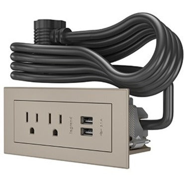 Legrand Furniture Power 2-Outlet with USB-A Unit- Nickel