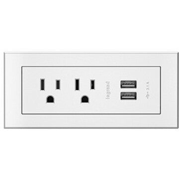 Legrand Furniture Power 2-Outlet with USB-A Unit -10' Cord- White