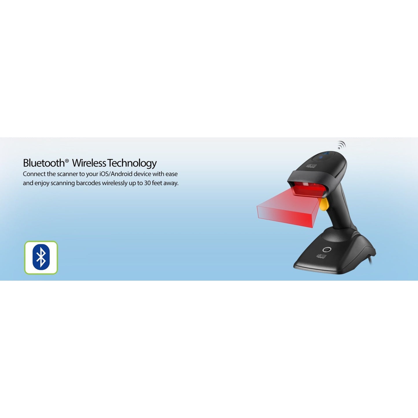 Adesso NUSCAN 2500TB Bluetooth Spill Resistant Antimicrobial 2D Barcode Scanner