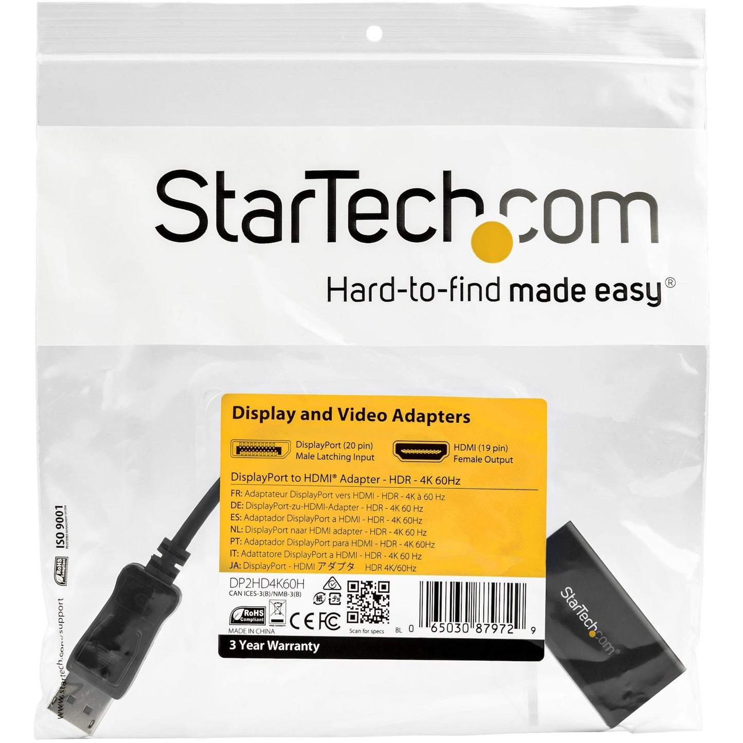 StarTech.com DisplayPort to HDMI Adapter 4K 60Hz HDR10 Active DisplayPort 1.4 to HDMI 2.0b Converter Latching DP Connector DP to HDMI