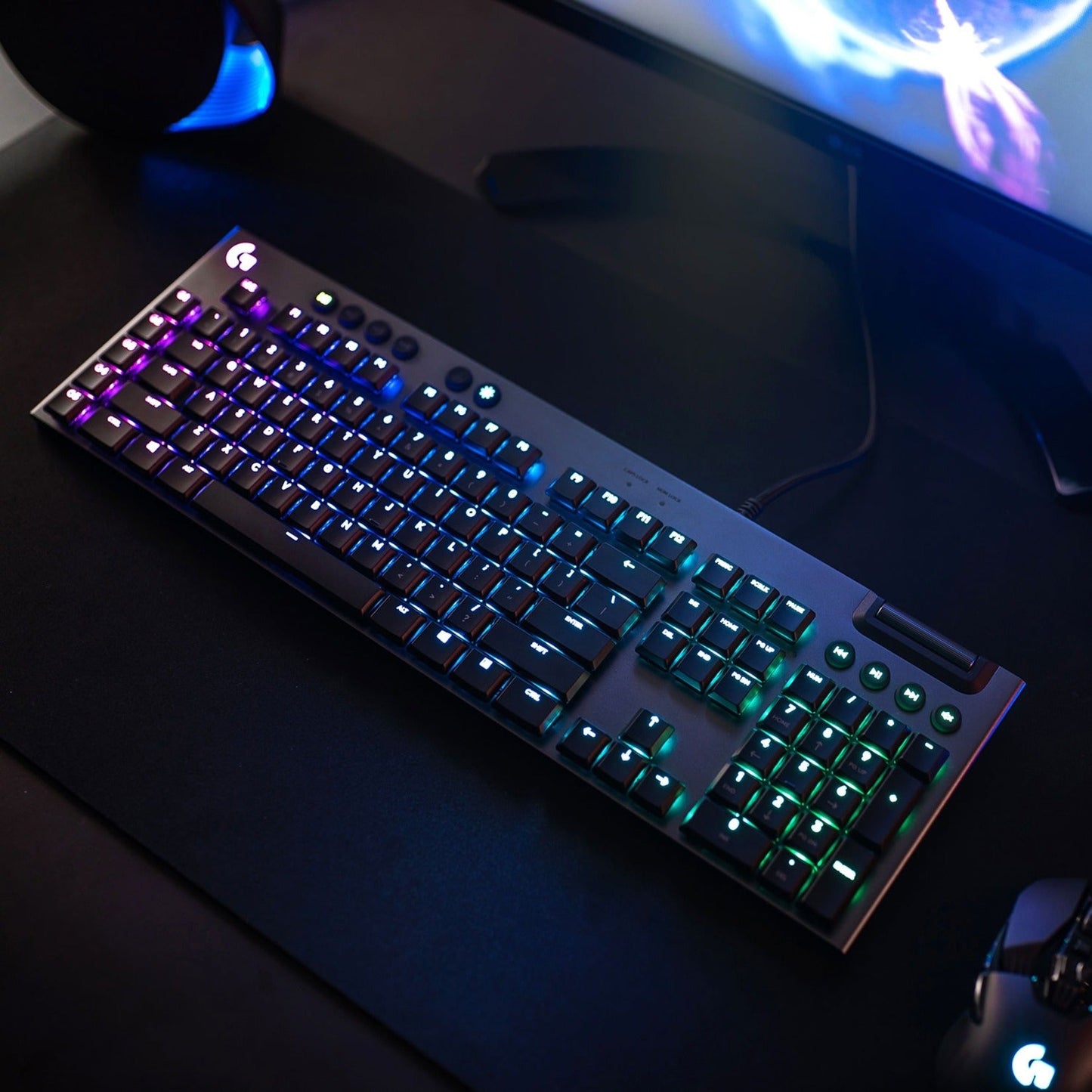 Logitech G815 LIGHTSYNC RGB Mechanical Gaming Keyboard with Low Profile GL Tactile key switch 5 programmable G-keysUSB Passthrough dedicated media control black and white colorways