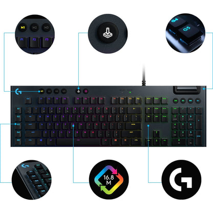 Logitech G815 LIGHTSYNC RGB Mechanical Gaming Keyboard with Low Profile GL Clicky key switch 5 programmable G-keysUSB Passthrough dedicated media control