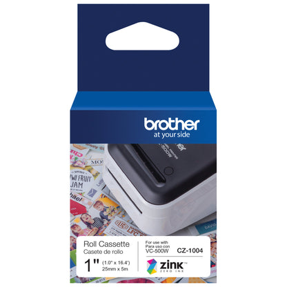 Brother Genuine CZ-1004 continuous length 1" (1.0") 25 mm wide x 16.4 ft. (5 m) long label roll featuring ZINK&reg; Zero Ink technology