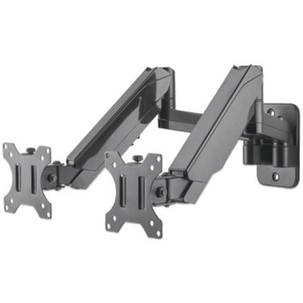Manhattan TV & Monitor Mount Wall Full Motion (Gas Spring) 2 screens Screen Sizes: 17-32"  Black Dual Screen VESA 75x75 to 100x100mm Max 8kg (each) Tilt & Swivel with 3 Pivots Lifetime Warranty