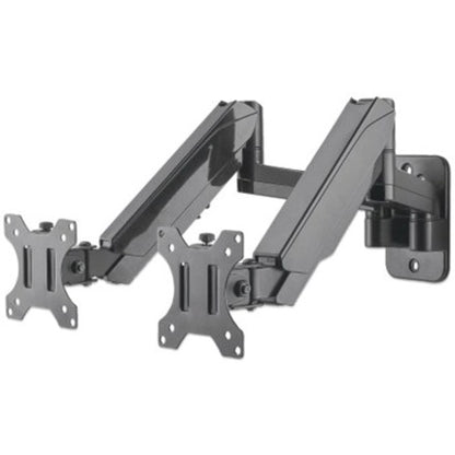 Manhattan TV & Monitor Mount Wall Full Motion (Gas Spring) 2 screens Screen Sizes: 17-32"  Black Dual Screen VESA 75x75 to 100x100mm Max 8kg (each) Tilt & Swivel with 3 Pivots Lifetime Warranty