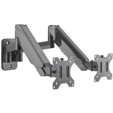 Manhattan TV & Monitor Mount Wall Full Motion (Gas Spring) 2 screens Screen Sizes: 17-32"  Black Dual Screen VESA 75x75 to 100x100mm Max 8kg (each) Tilt & Swivel with 3 Pivots Lifetime Warranty