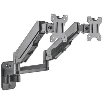 Manhattan TV & Monitor Mount Wall Full Motion (Gas Spring) 2 screens Screen Sizes: 17-32"  Black Dual Screen VESA 75x75 to 100x100mm Max 8kg (each) Tilt & Swivel with 3 Pivots Lifetime Warranty