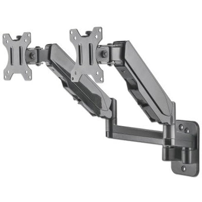 Manhattan TV & Monitor Mount Wall Full Motion (Gas Spring) 2 screens Screen Sizes: 17-32"  Black Dual Screen VESA 75x75 to 100x100mm Max 8kg (each) Tilt & Swivel with 3 Pivots Lifetime Warranty