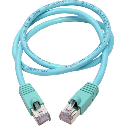 Tripp Lite Cat6a 10G Snagless Shielded STP Ethernet Cable (RJ45 M/M) PoE Aqua 3 ft. (0.91 m)