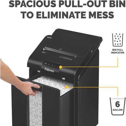 Fellowes&reg; AutoMax&trade; 100M Micro-Cut Commercial Office Auto Feed 2-in-paper shredder with 100-Sheet Capacity