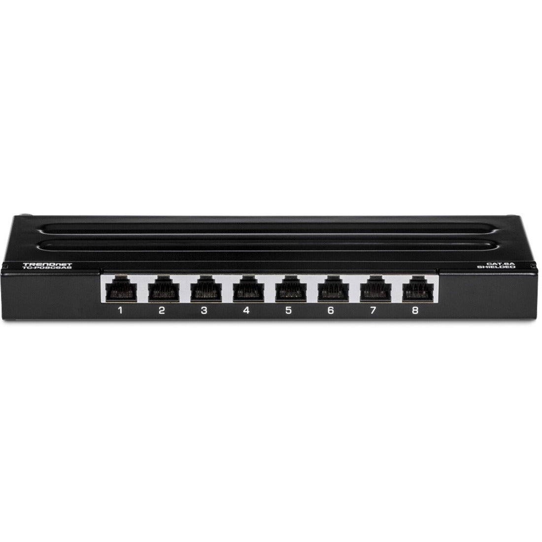 TRENDnet 8-Port Cat6A Shielded Patch Panel Wall Mount Ready 10G Ready Cat5eCat6Cat6A Compatible Metal Housing Color-Coded Labeling for T568A & T568B Wiring Cable Management Black TC-P08C6AS