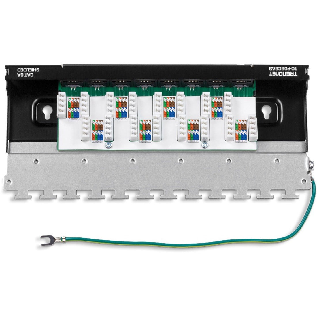 TRENDnet 8-Port Cat6A Shielded Patch Panel Wall Mount Ready 10G Ready Cat5eCat6Cat6A Compatible Metal Housing Color-Coded Labeling for T568A & T568B Wiring Cable Management Black TC-P08C6AS