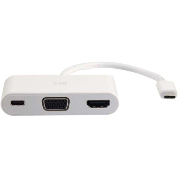 C2G USB C to HDMI and VGA Adapter Converter with Power Delivery - White