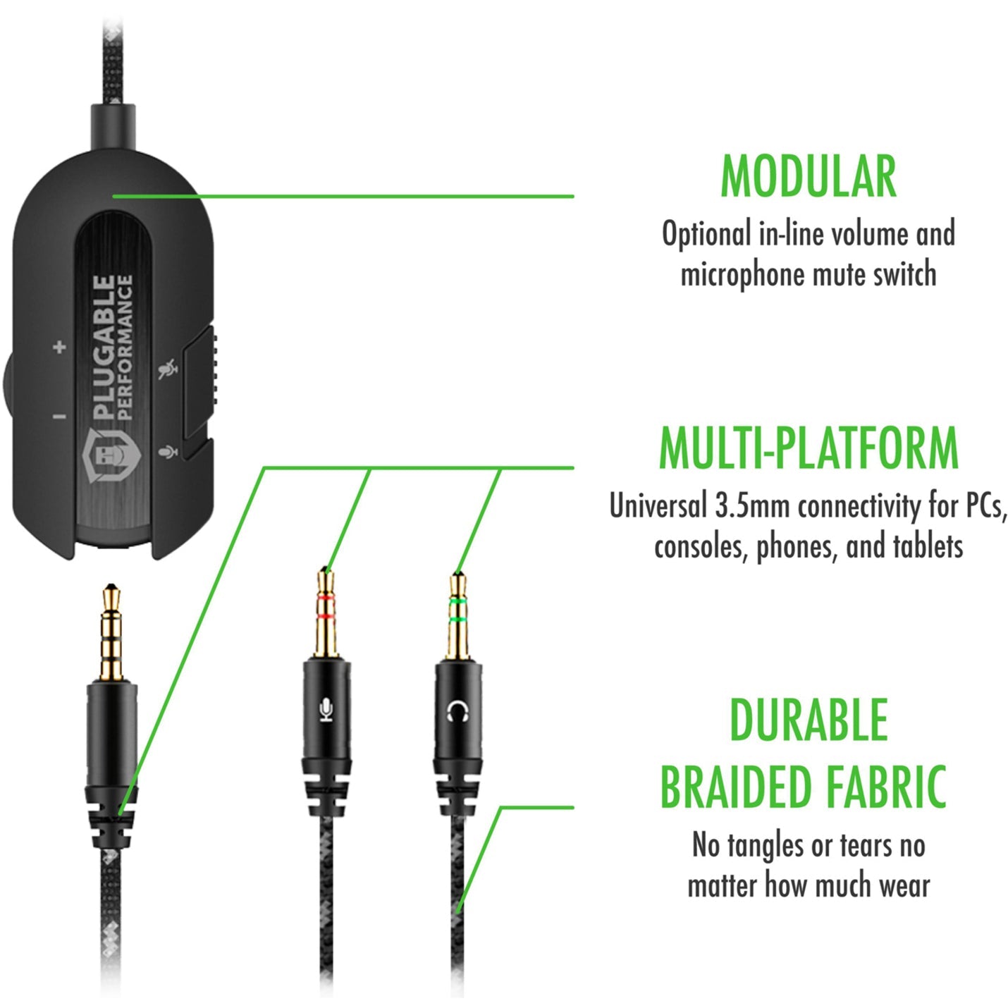 Plugable Performance Onyx Gaming Headset with Retractable Microphone Noise Isolation Memory Foam Ear Cushions