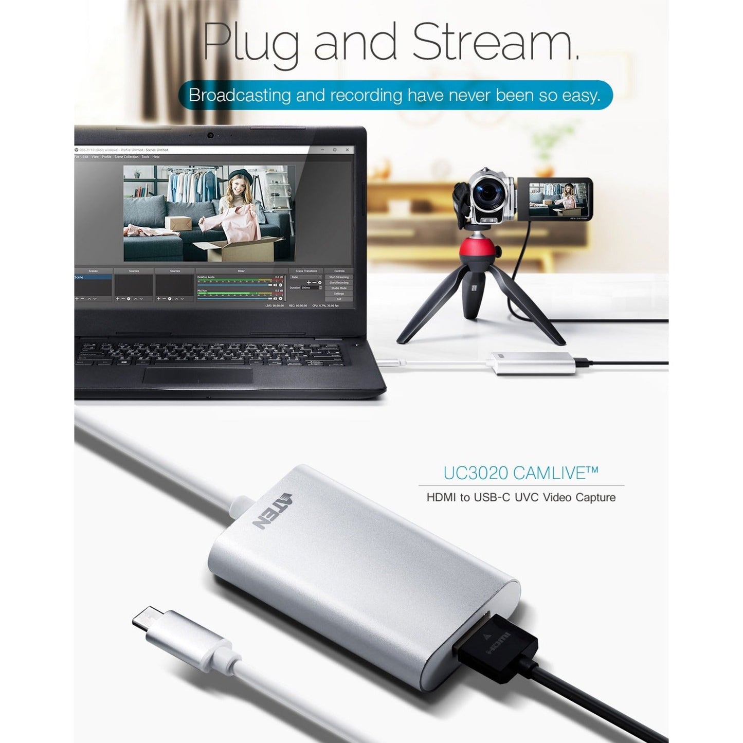 ATEN CAMLIVE (HDMI to USB-C UVC Video Capture)