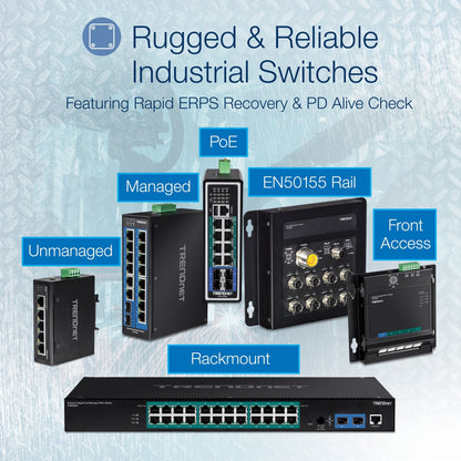 TRENDnet 8-Port Industrial Gigabit Poe+ Wall-Mounted Front Access Switch; 8X Gigabit Poe+ Ports; DIN-Rail Mount; 48 ?57V DC Power Input; IP30; 200W Poe Budget;Lifetime Protection; TI-PG80F