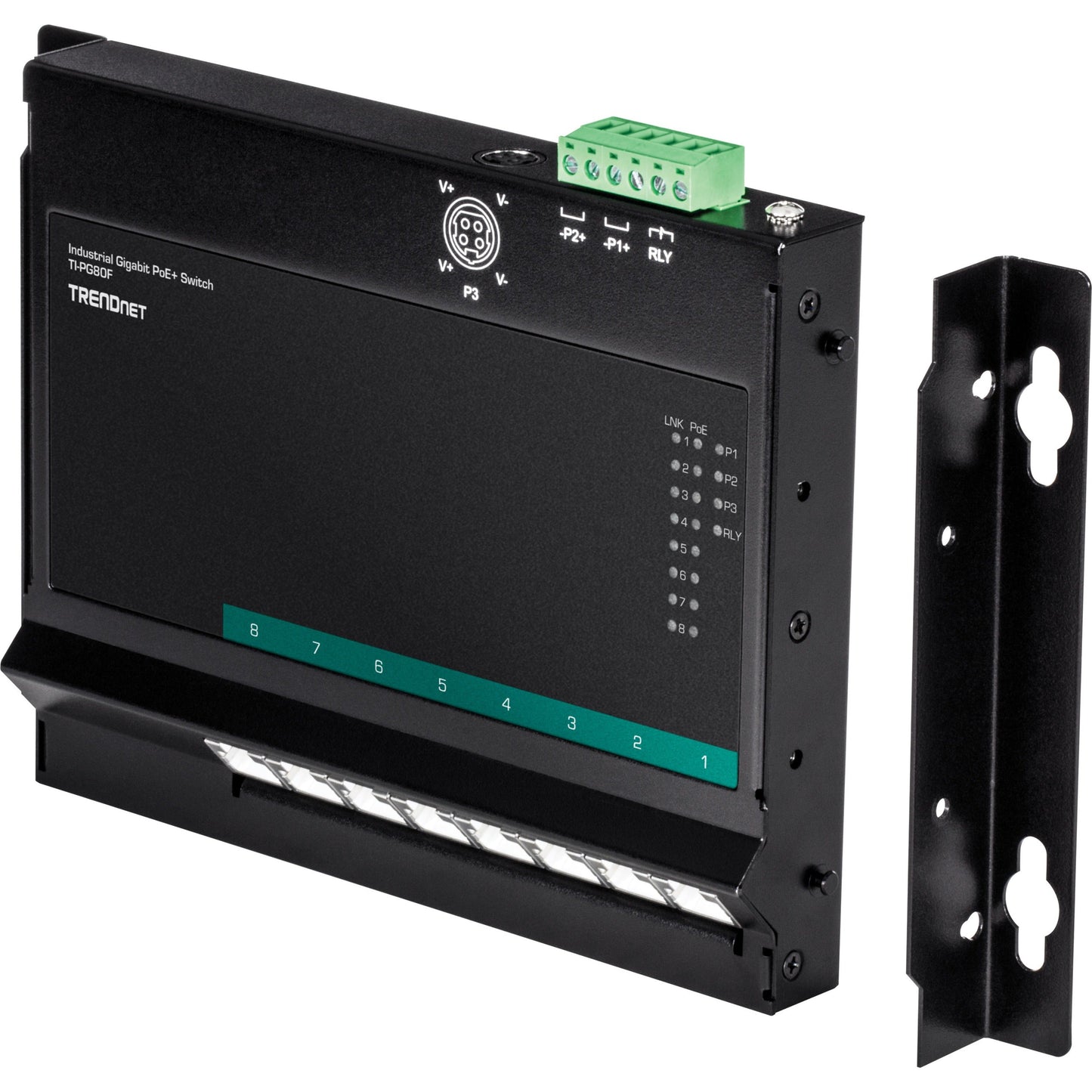 TRENDnet 8-Port Industrial Gigabit Poe+ Wall-Mounted Front Access Switch; 8X Gigabit Poe+ Ports; DIN-Rail Mount; 48 ?57V DC Power Input; IP30; 200W Poe Budget;Lifetime Protection; TI-PG80F