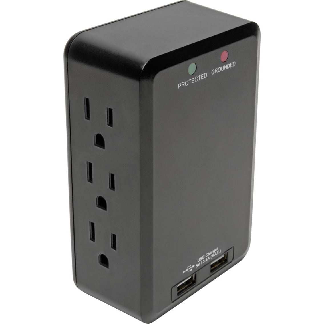 Tripp Lite 6-Outlet Surge Protector with 2 USB Ports (3.4A Shared) Side Load Direct Plug-In 1050 Joules