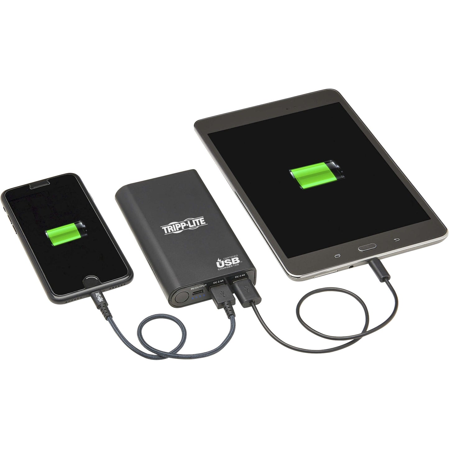 Tripp Lite Portable Charger 2x USB-A USB-C with PD Charging 10050mAh Power Bank Lithium-Ion USB-IF Black