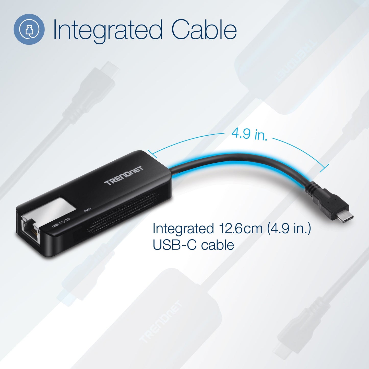 TRENDnet USB-C 3.1 To 5GBASE-T Ethernet Adapter 2.5GBASE-T RJ-45 Integrated 12.6cm (4.9 in) USB Type C Cable Compatible With Cat5e Or Better Cabling Windows Compatible Black TUC-ET5G