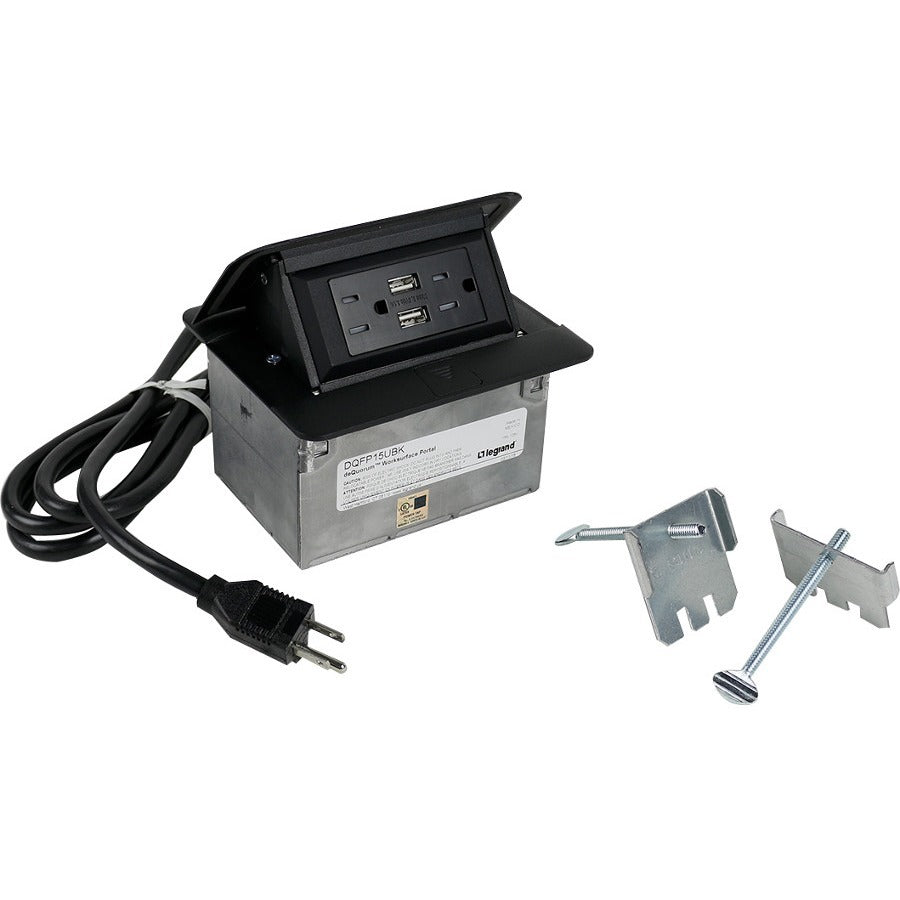 Wiremold Cord Ended deQuorum Single Flip Up Unit with USB