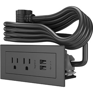 Legrand Furniture Power 2-Outlet with USB-A Unit -10' Cord- Black