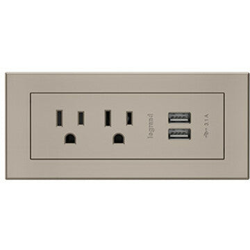 Legrand Furniture Power 2-Outlet with USB-A Unit- Nickel