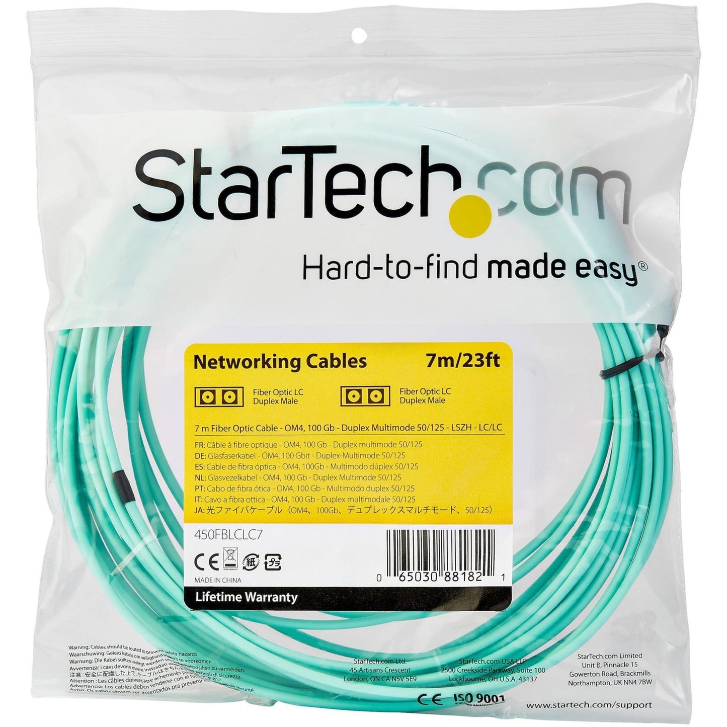 StarTech.com 7m (22ft) LC/UPC to LC/UPC OM4 Multimode Fiber Optic Cable 50/125&micro;m LOMMF/VCSEL Zipcord Fiber 100G LSZH Fiber Patch Cord