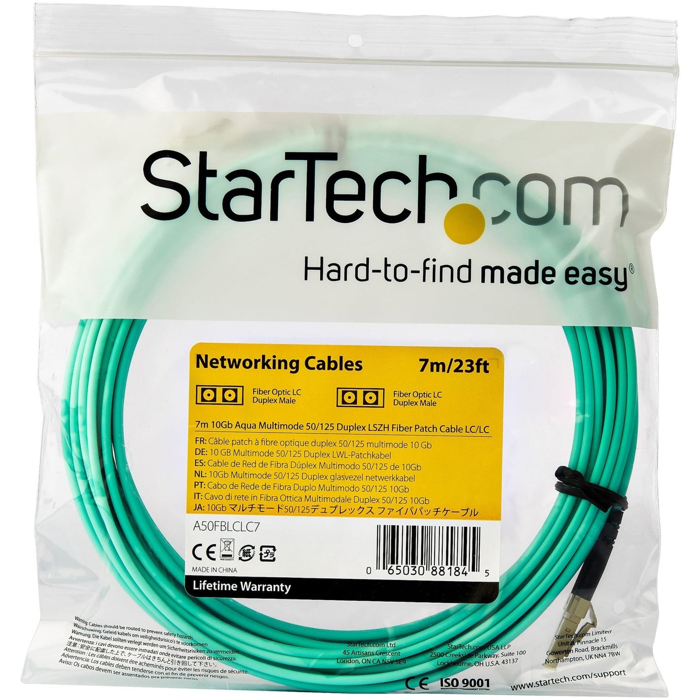 StarTech.com 7m (22ft) LC/UPC to LC/UPC OM3 Multimode Fiber Optic Cable Full Duplex Zipcord Fiber 100Gbps LOMMF LSZH Fiber Patch Cord