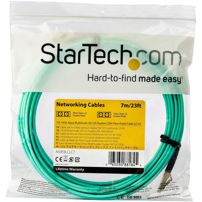 StarTech.com 7m (22ft) LC/UPC to LC/UPC OM3 Multimode Fiber Optic Cable Full Duplex Zipcord Fiber 100Gbps LOMMF LSZH Fiber Patch Cord