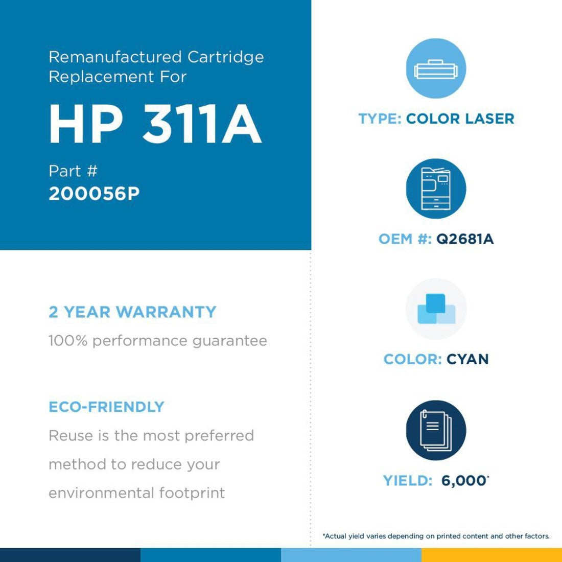 Clover Technologies Remanufactured Laser Toner Cartridge - Alternative for HP 311A (Q2681A) - Cyan Pack