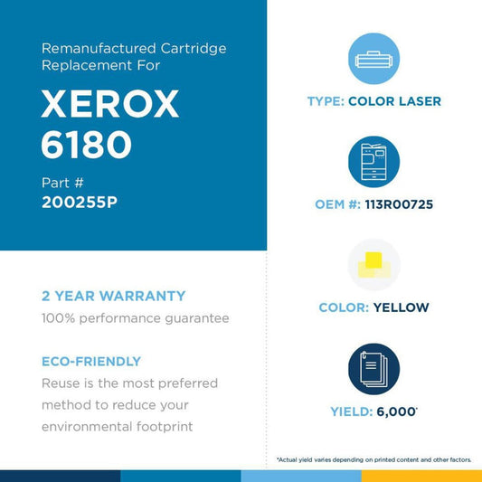 Clover Technologies Remanufactured High Yield Laser Toner Cartridge - Alternative for Xerox (113R00725 113R00721 113R721 113R725) - Yellow Pack