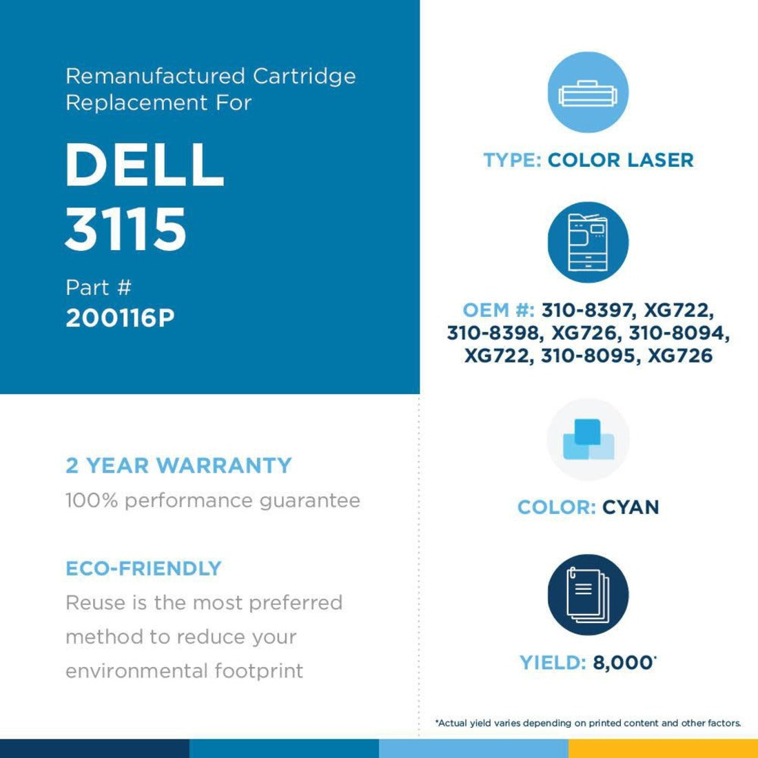 Clover Technologies Remanufactured Laser Toner Cartridge - Alternative for Dell 310-8094 - Cyan - 1 Pack