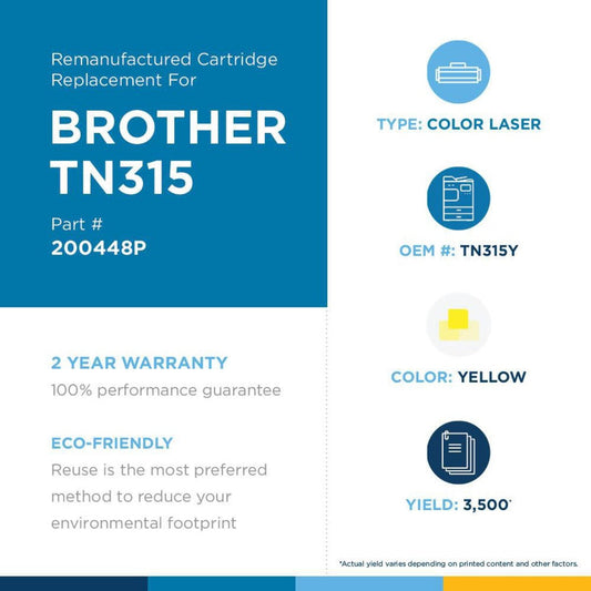 Clover Technologies Remanufactured High Yield Laser Toner Cartridge - Alternative for Brother TN315 TN315Y - Yellow Pack