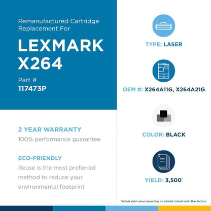 Clover Technologies Laser Toner Cartridge - Alternative for Lexmark X264H11G X264A11G X264A21G - Black - 1 Pack