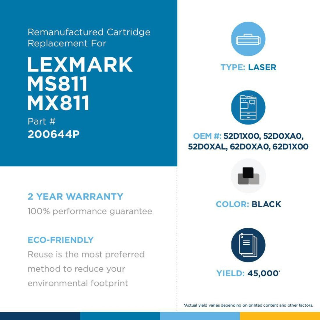 Clover Technologies Remanufactured Extra High Yield Laser Toner Cartridge - Alternative for Lexmark (MS711 MS811 MS812 MX711 MX811 MX812 52D1X00 52D0XA0 52D1X0L 62D0XA0 62D1X00 ...) - Black Pack