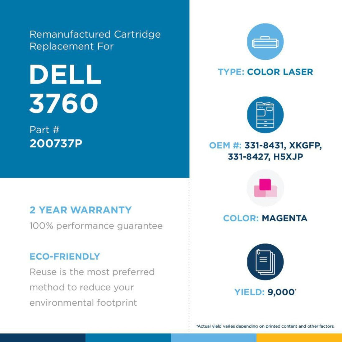 Clover Technologies Remanufactured High Yield Laser Toner Cartridge - Alternative for Dell (C3760 331-8431 XKGFP 331-8427 H5XJP331-8427 H5XJP) - Magenta Pack