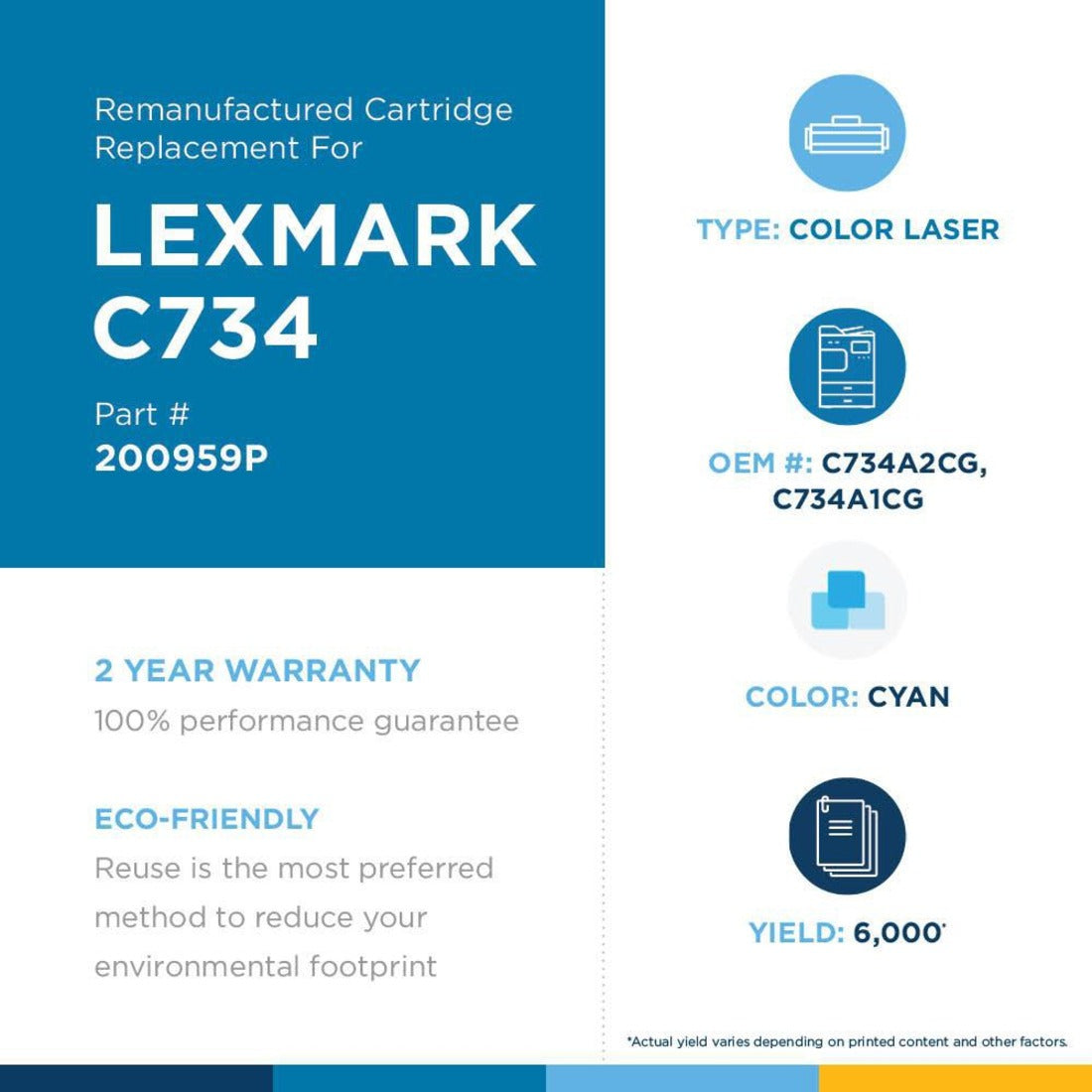 Clover Technologies Remanufactured Laser Toner Cartridge - Alternative for Lexmark (C734 C736 X734 C734A1CG C734A2CG) - Cyan Pack