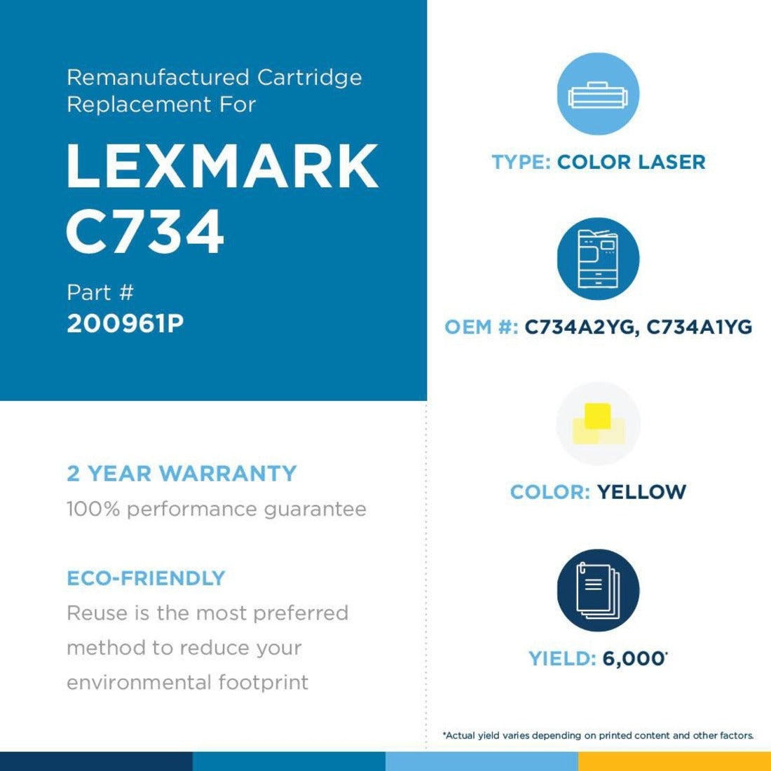 Clover Technologies Remanufactured Laser Toner Cartridge - Alternative for Lexmark (C734 C736 X734 C734A1YG C734A2YG) - Yellow Pack