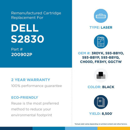 Clover Technologies Remanufactured High Yield Laser Toner Cartridge - Alternative for Dell (S2830 3RDYK 593-BBYO 593-BBYP 593-BBYQ CH00D FR3HY GGCTW3RDYK GGCTW) - Black Pack