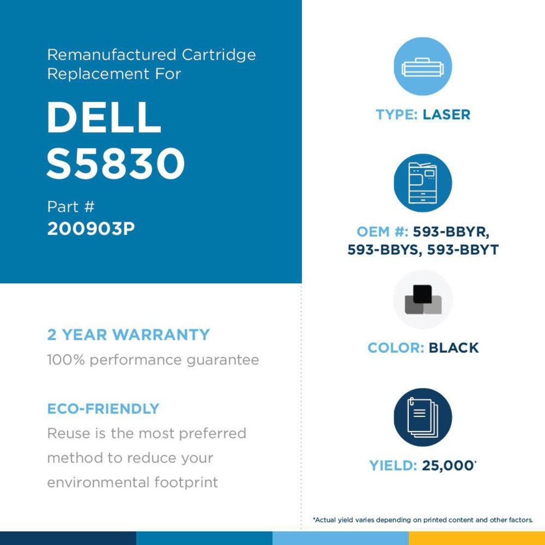 Clover Technologies Remanufactured High Yield Laser Toner Cartridge - Alternative for Dell (S5830 593-BBYS 593-BBYR 593-BBYT) - Black Pack