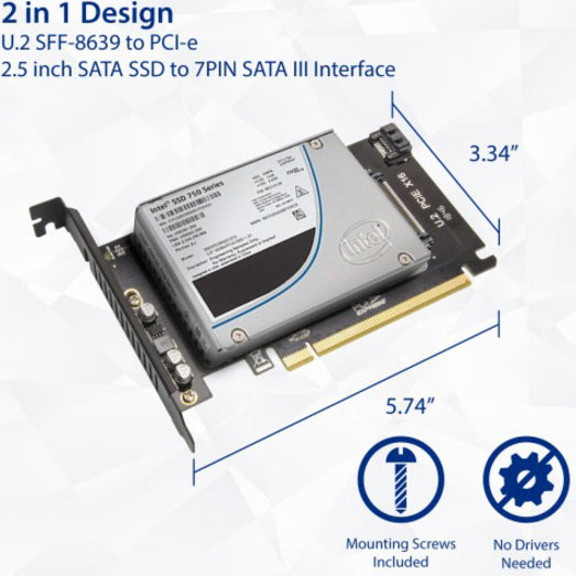 IO Crest U.2 PCIe x16 Adapter