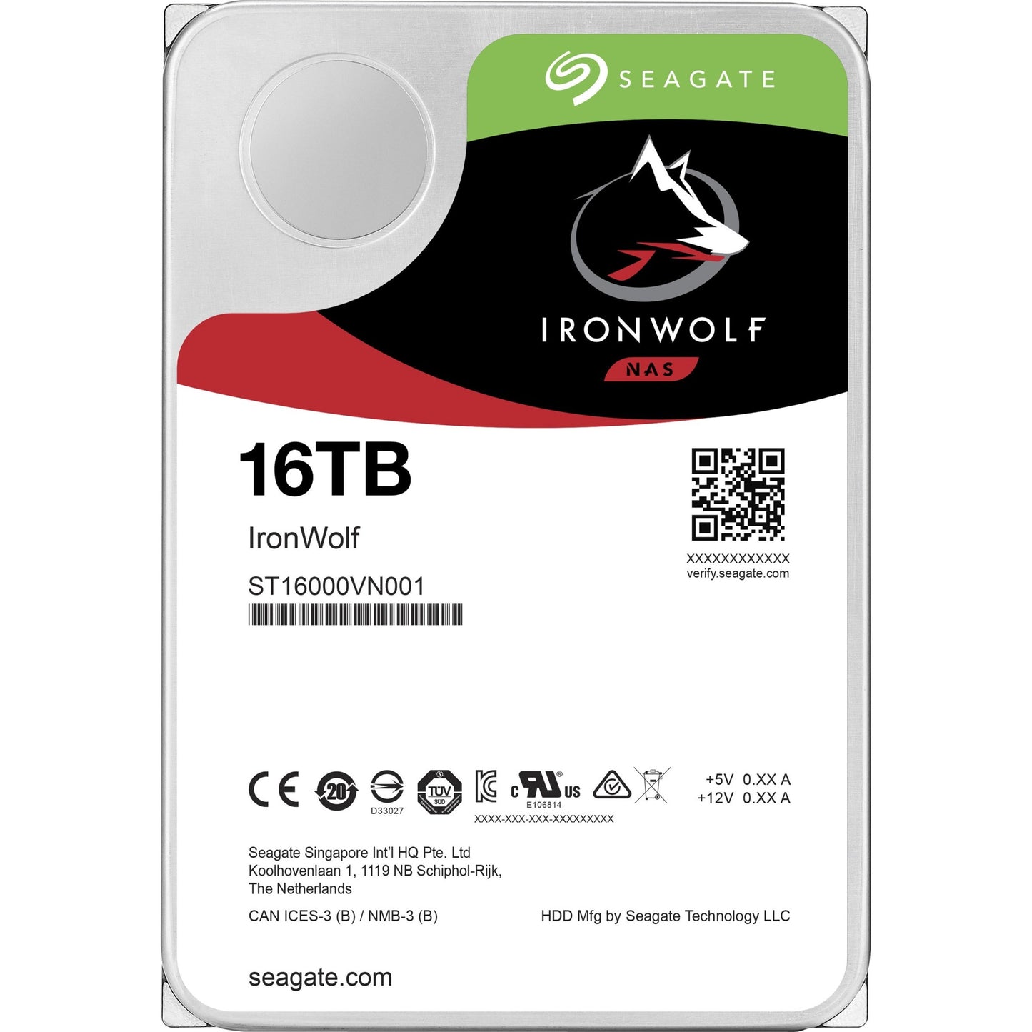 Seagate IronWolf ST16000VN001 16 TB Hard Drive - 3.5" Internal - SATA (SATA/600) - Conventional Magnetic Recording (CMR) Method