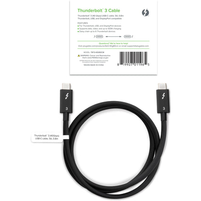 Plugable Thunderbolt 3 Cable 40Gbps Supports 100W (20V 5A) Charging