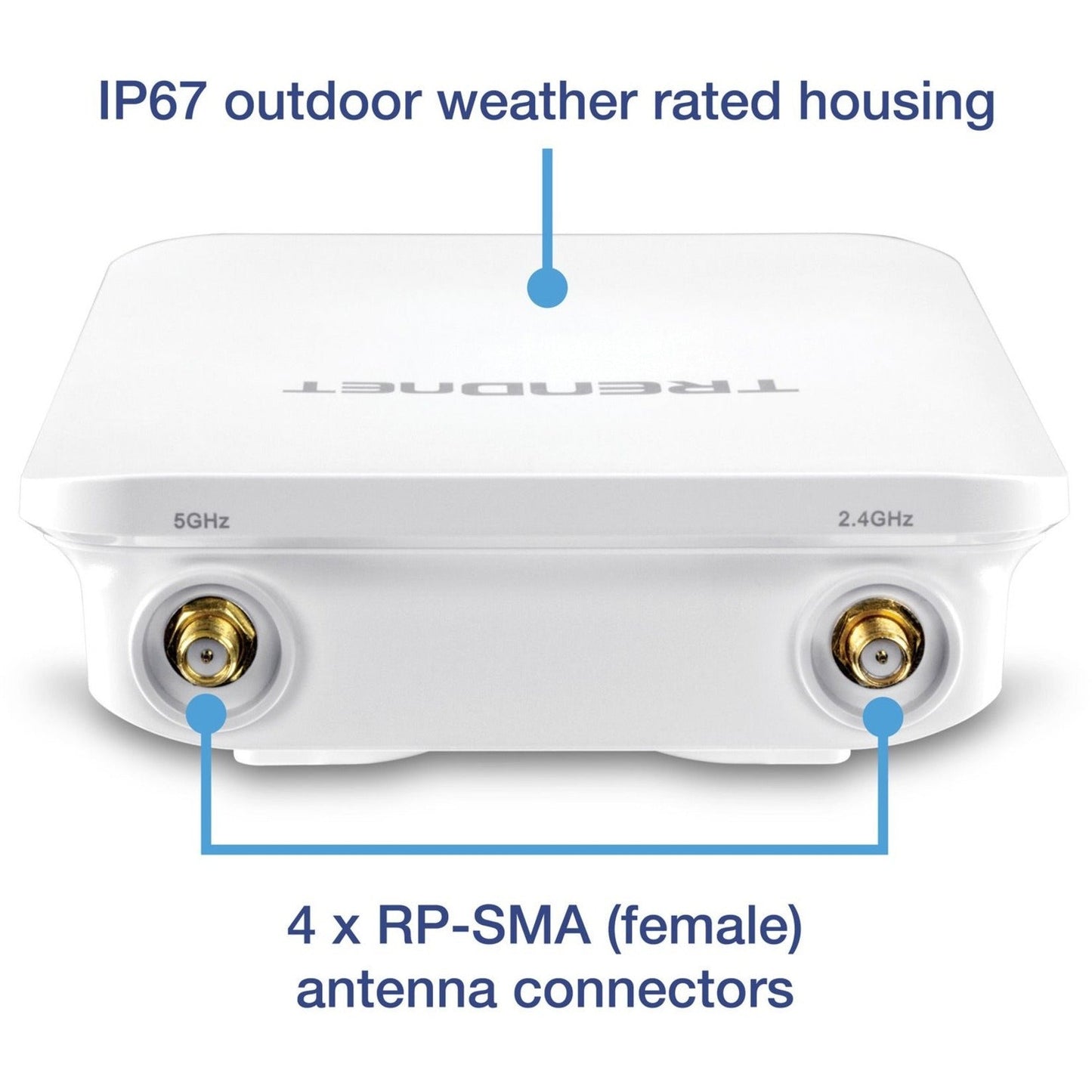 TRENDnet 5 DBI Wireless AC1300 Outdoor PoE+ Omni-Directional Access Point; TEW-841APBO; 4 X 5 DBI Omni Directional Antennas; Point-to-Point & Point-to-Multi-Point WiFi Bridging; IEEE 802.3AT PoE+