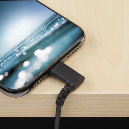 StarTech.com 2m USB A to Lightning Cable iPhone iPad Durable Right Angled 90 Degree Black Charger Cord w/Aramid Fiber Apple MFI Certified