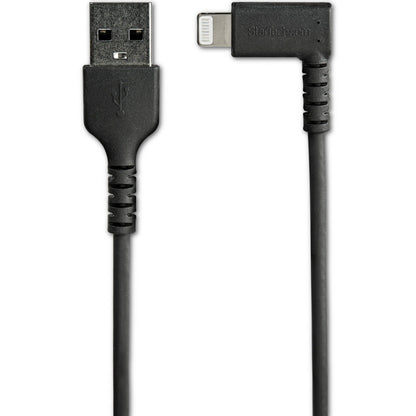 StarTech.com 2m USB A to Lightning Cable iPhone iPad Durable Right Angled 90 Degree Black Charger Cord w/Aramid Fiber Apple MFI Certified