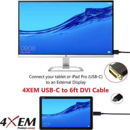 4XEM USB-C to DVI Cable 6ft-Black