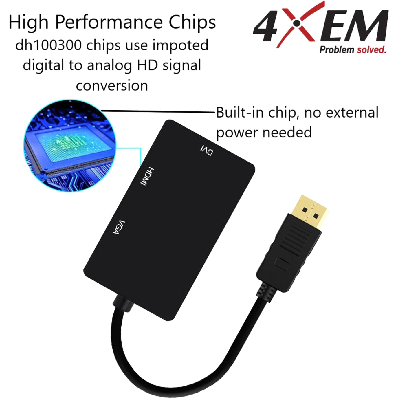 4XEM 3 In 1 DisplayPort to HDMI DVI VGA Adapter